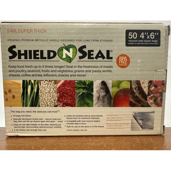 Shield N Seal Vacuum Seal Zipper Bags 4X6 50Ct
