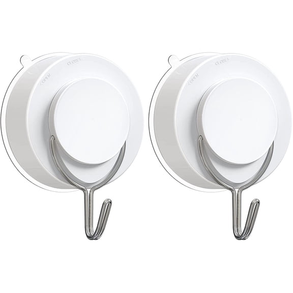 Suction Cup Hooks, 2 Packs Twist Removable Heavy Duty Vacuum Suction Cup with Metal Hooks Waterproof Window Glass Kitchen Bathroom Shower Wall Hooks for Towel Loofah Wreath DecorationsWhite