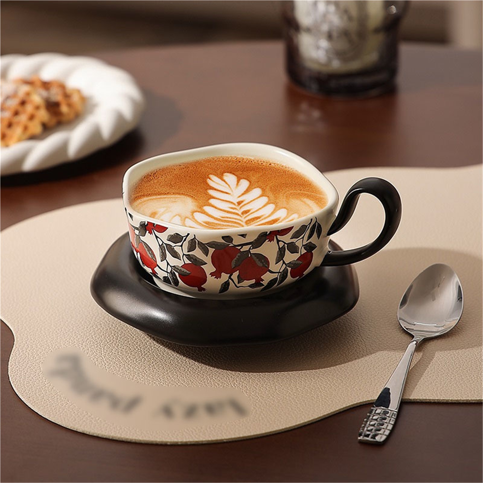 8.1oz Ceramic Coffee Mug with Saucer Set, Vintage Ceramic Latte Art Mug for Espresso, Milk, Americano
