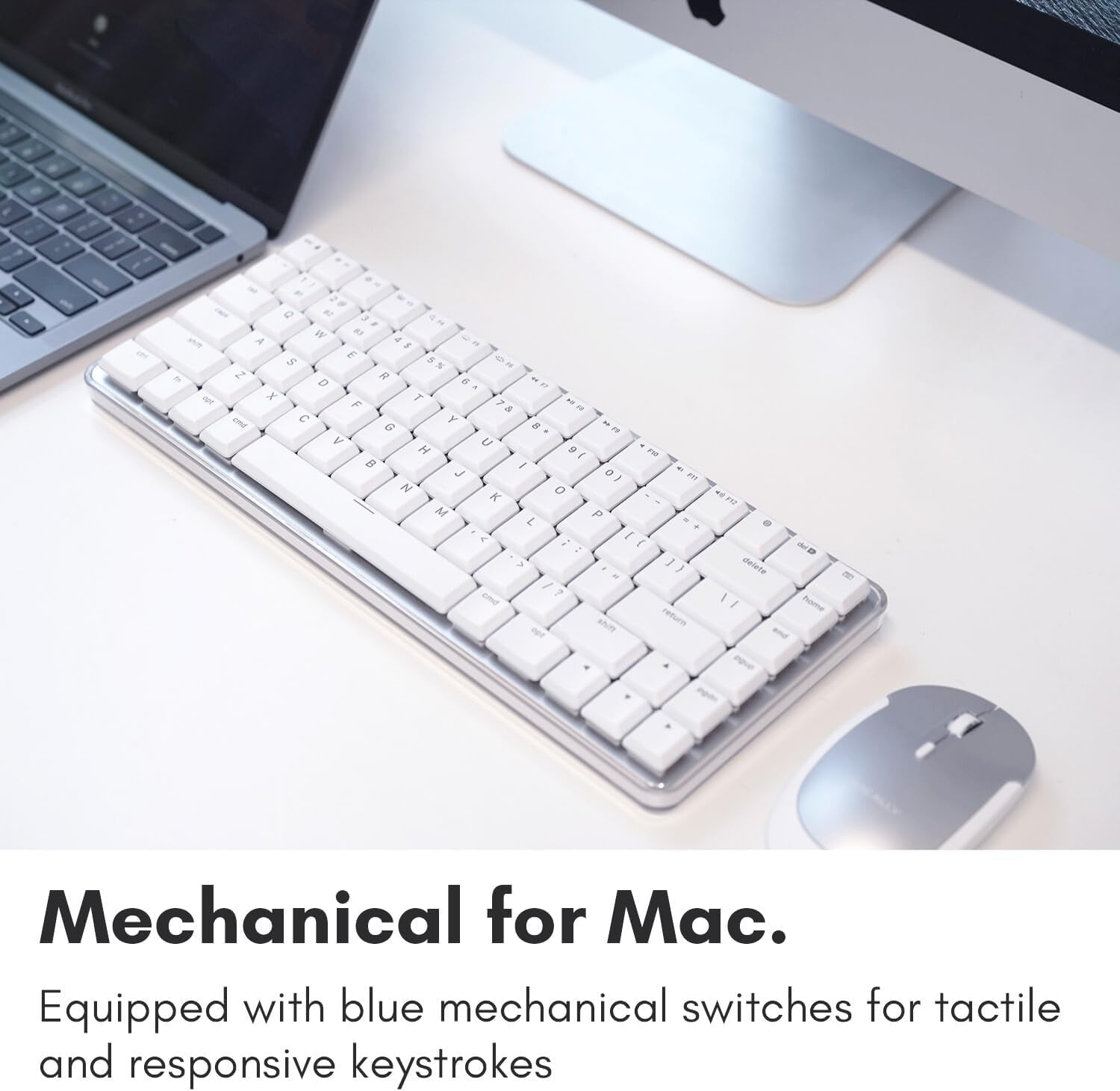 Macally Wireless Mechanical Keyboard for Mac | Compatible Bluetooth Apple Keyboard (75% Size, Blue Tactile Switches)  Compact, Multi Device, Backlit for MacBook Pro/Air, iMac, Mac Mini/Pro