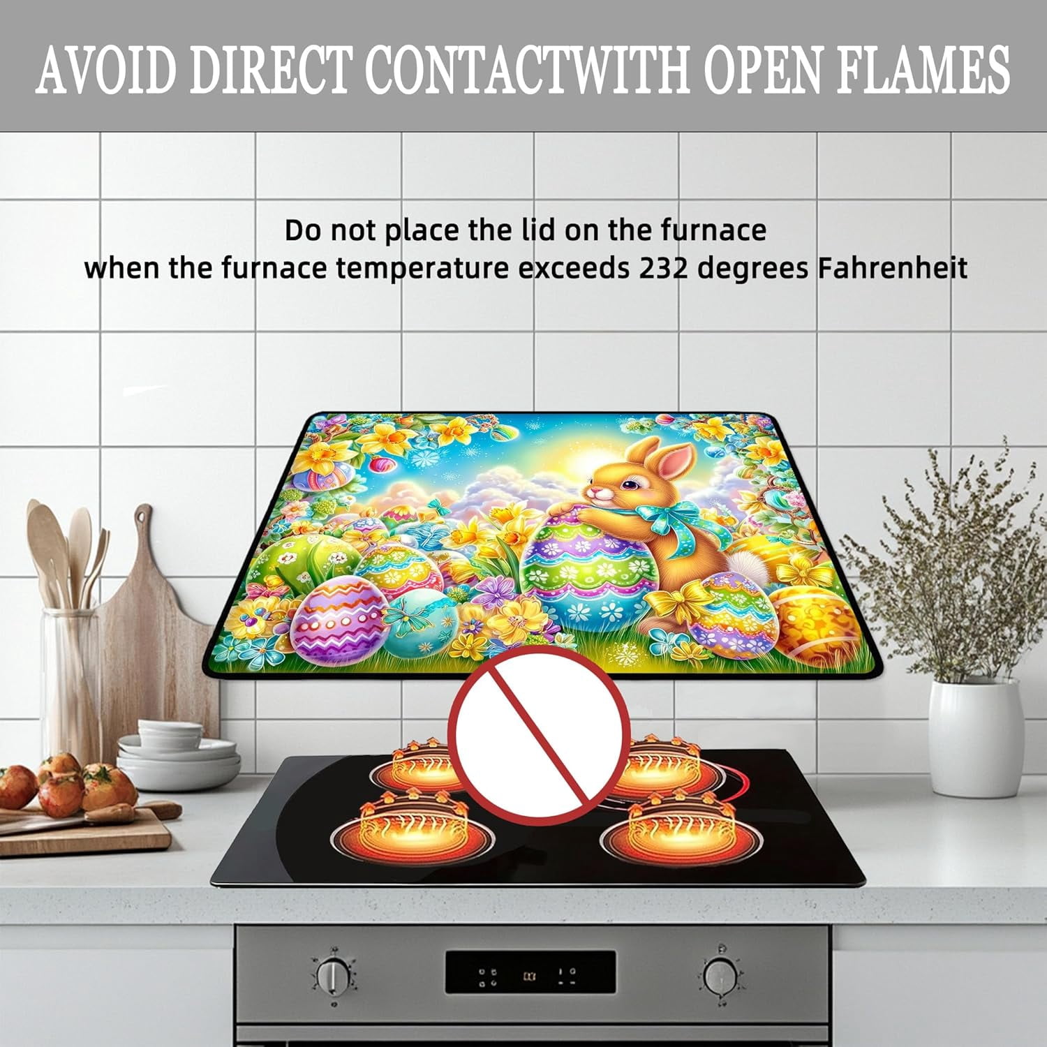 Colorful Easter Bunny Electric Stove Top Cover,Spring Garden Rabbit Heat Resistant Glass Stove Top Cover for Electric Stove – Easter Eggs Glass Cooktop Protector Expands Usable Space