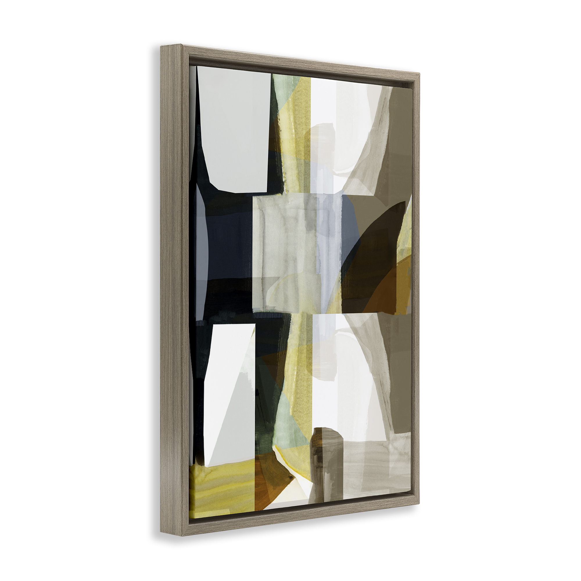 Stupell Industries Geometric with White Blocks Abstract Painting Brown Floater Framed Canvas Art Print Wall Art, 21 x 31