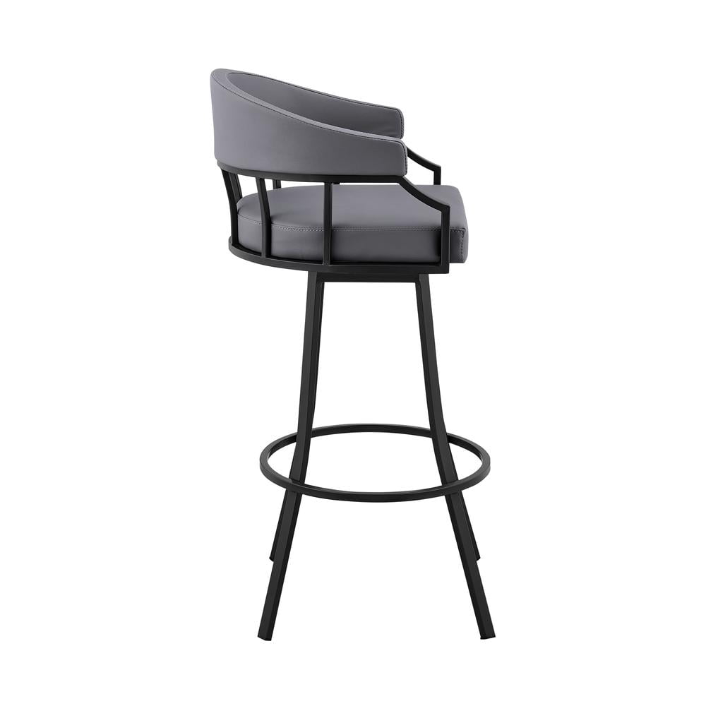 Armen Living Flynn26" Swivel Counter Stool in Silver Metal with Gray Faux Leather