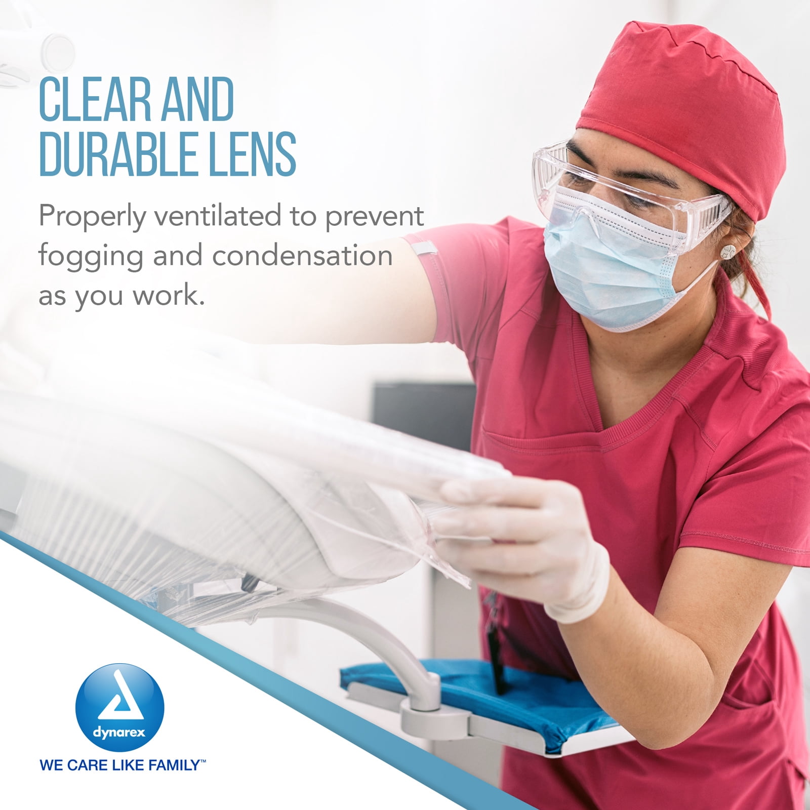 Dynarex Protective Eyewear - Clear Safety Glasses for Medical, Dental, Lab Use - Shields Eyes From Particles - Wraparound Frames With Wide-View Lens, Vented Side Shields - Pack of 50