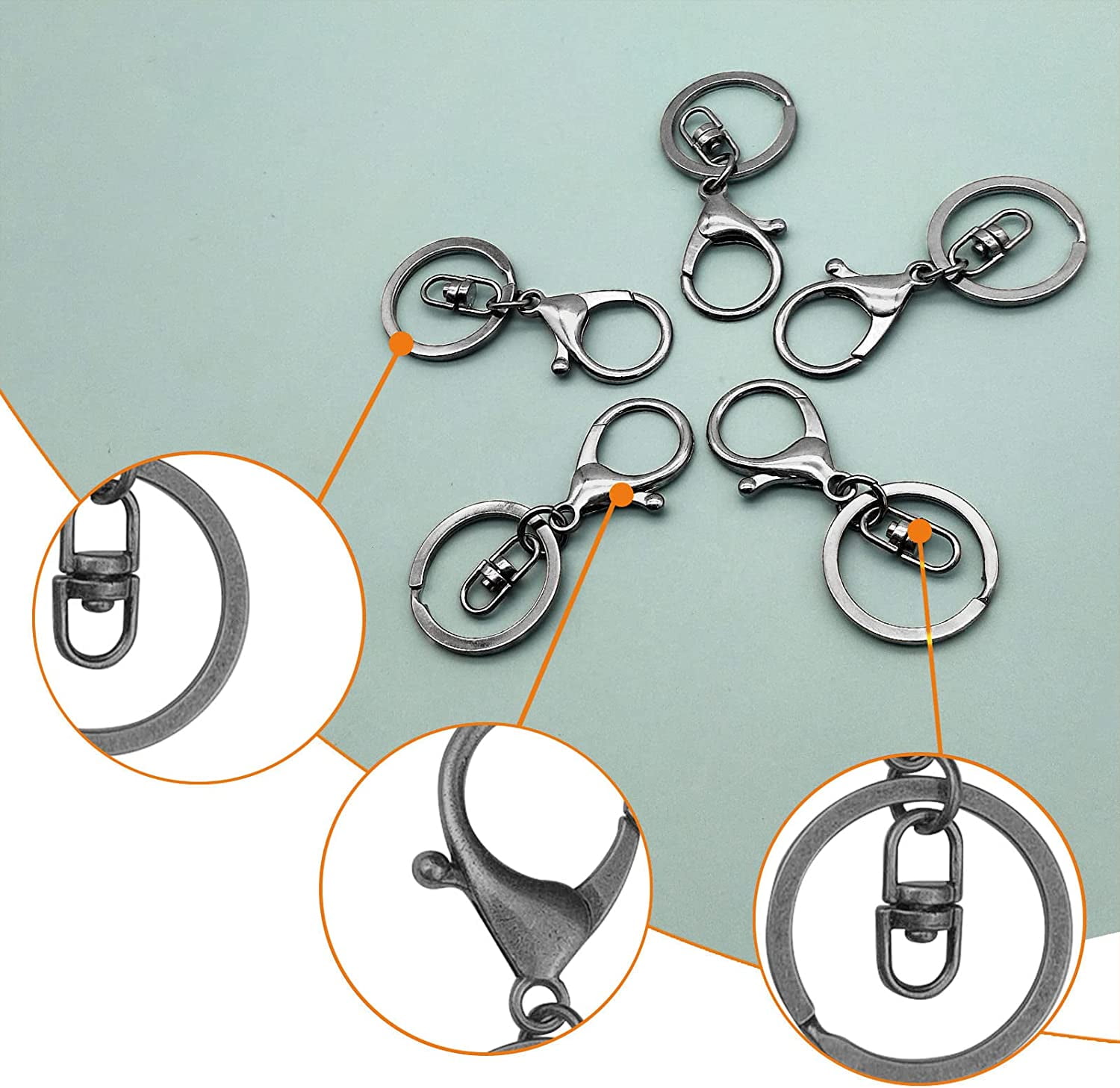 Tureclos Pack of 30 Claw Clasps Zinc Alloy Swivel Keychain Hooks Purses  Holder Lanyard Buckles Homemade DIY Art Crafting Accessories Silver 