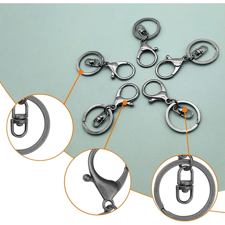 Suuchh 30pcs Lobster Claw Clasps for Keychain Making,Metal Lobster Clasp Swivel Trigger Clips with Swivel Clasps Hook Flat Split Keychain Ring 100pcs