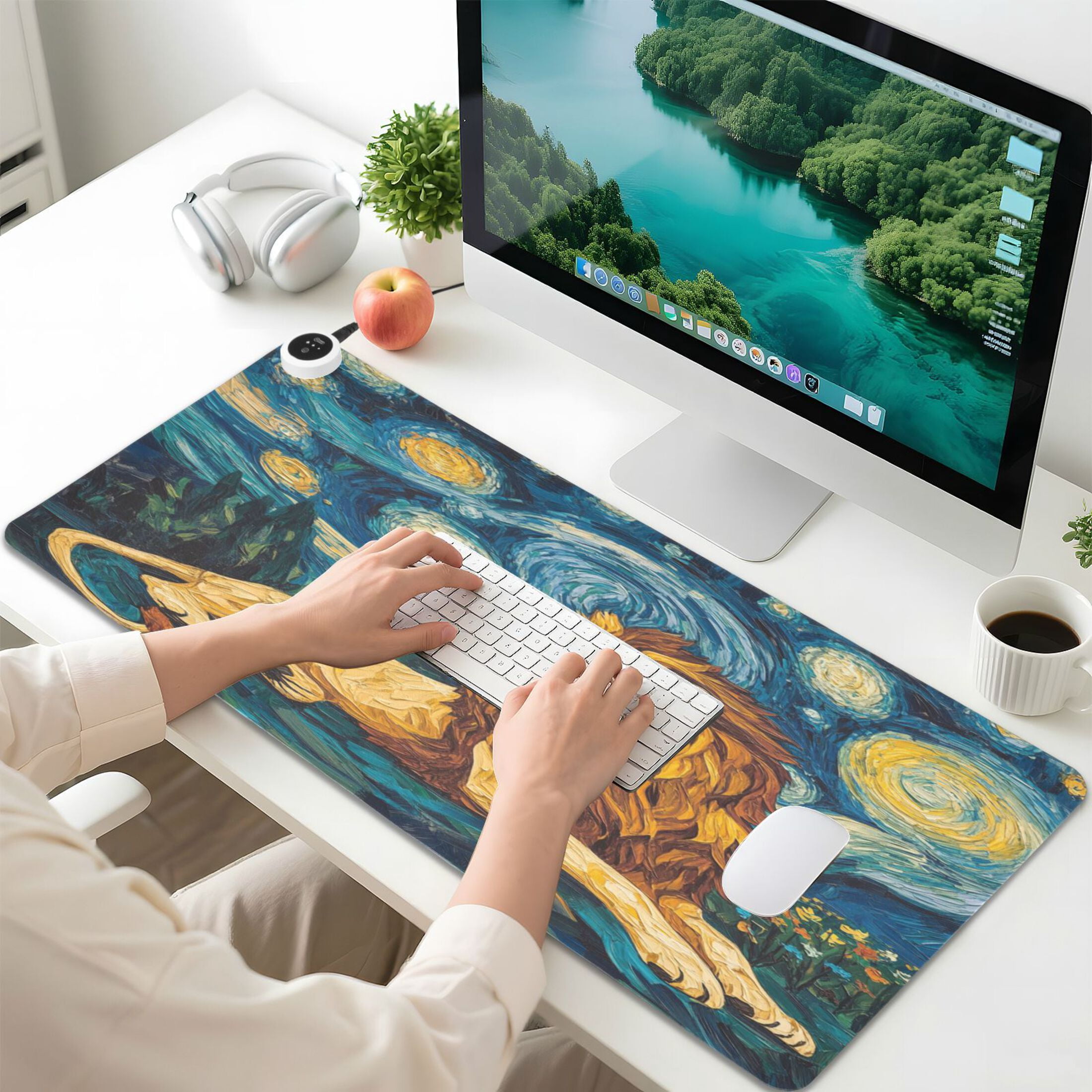 Wobogo Golden Lion King Heated Mouse Pad Extra-Large Desk Mat With 3 Heating Levels and 3-hour Auto Shut-Off Protection Ideal for Computer Keyboards Home Office Hand-warming Essential 31.5in × 13in