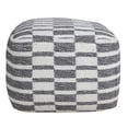 thumbnail image 6 of Laddha Home Designs 18" White and Gray Checkered Square Pouf Ottoman, 6 of 9
