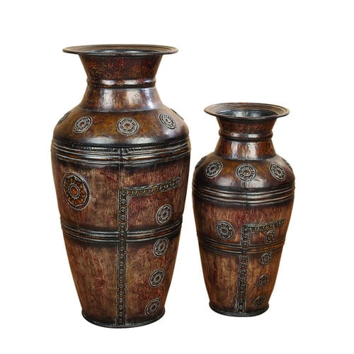 Ec World Imports 2 Piece Athena Large Rustic Decorative Metal Vase