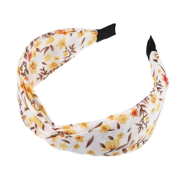 Diadema anudada con flores retro, diadema ancha antideslizante para niñas y mujeres, amarillo 5 x 2.09 pulgadas