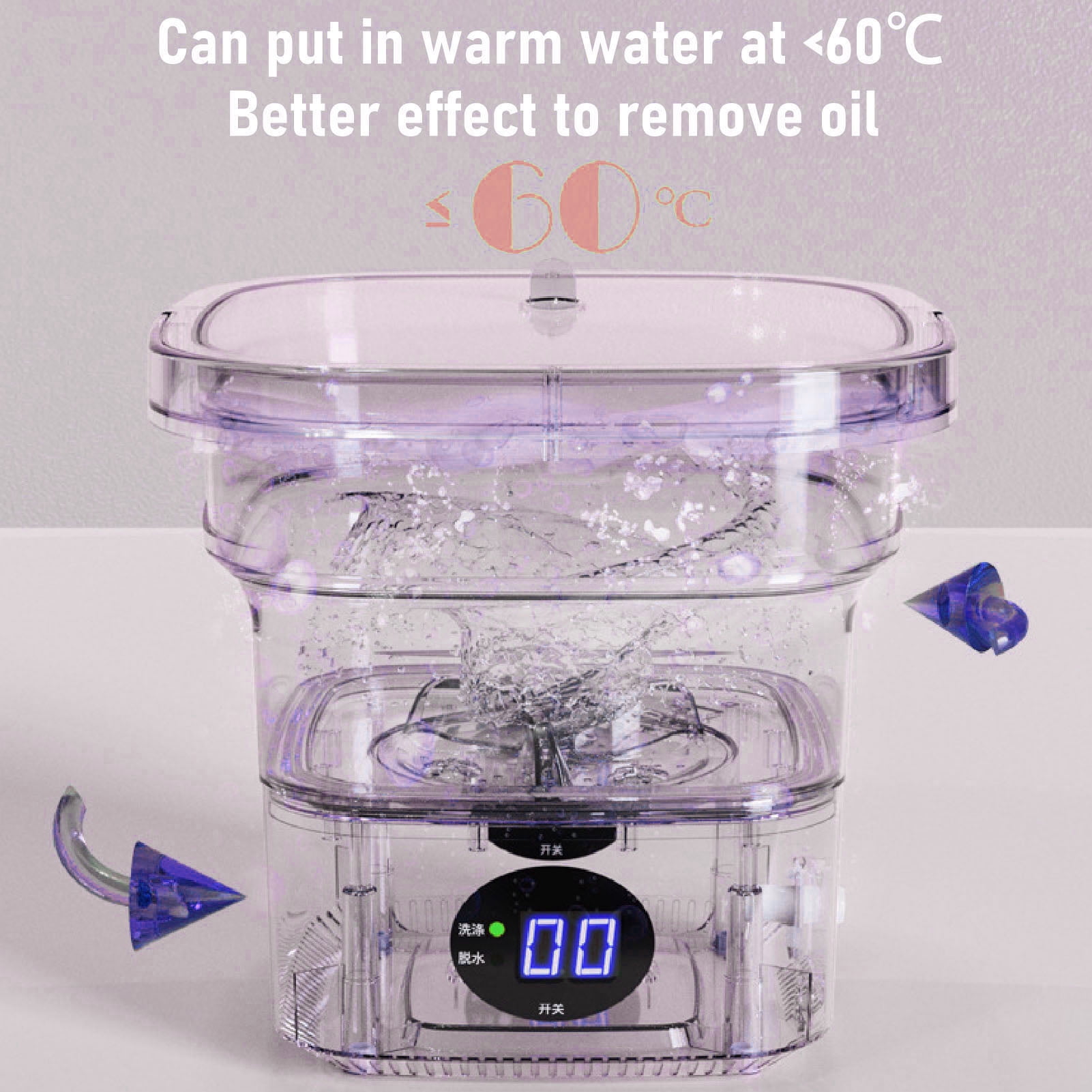 Nieyigj Mini Portable Bucket Washer 6L Foldable Automatic Washing Machine (1.58 Gallon / 6L) with LCD Panel Display for Dorms, RVs, and Travel