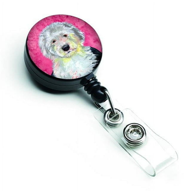 Caroline's Treasures Badge Rétractable en Forme de Chien de Berger Anglais Rose, Rose