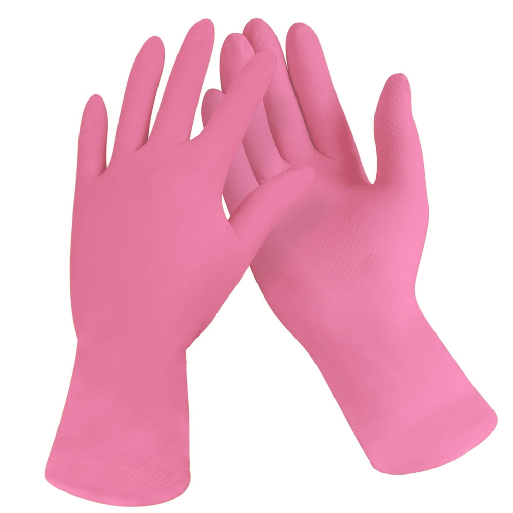 [12 Pairs] Dishwashing Gloves Extra Large Rubber Gloves Pink Flock Lined