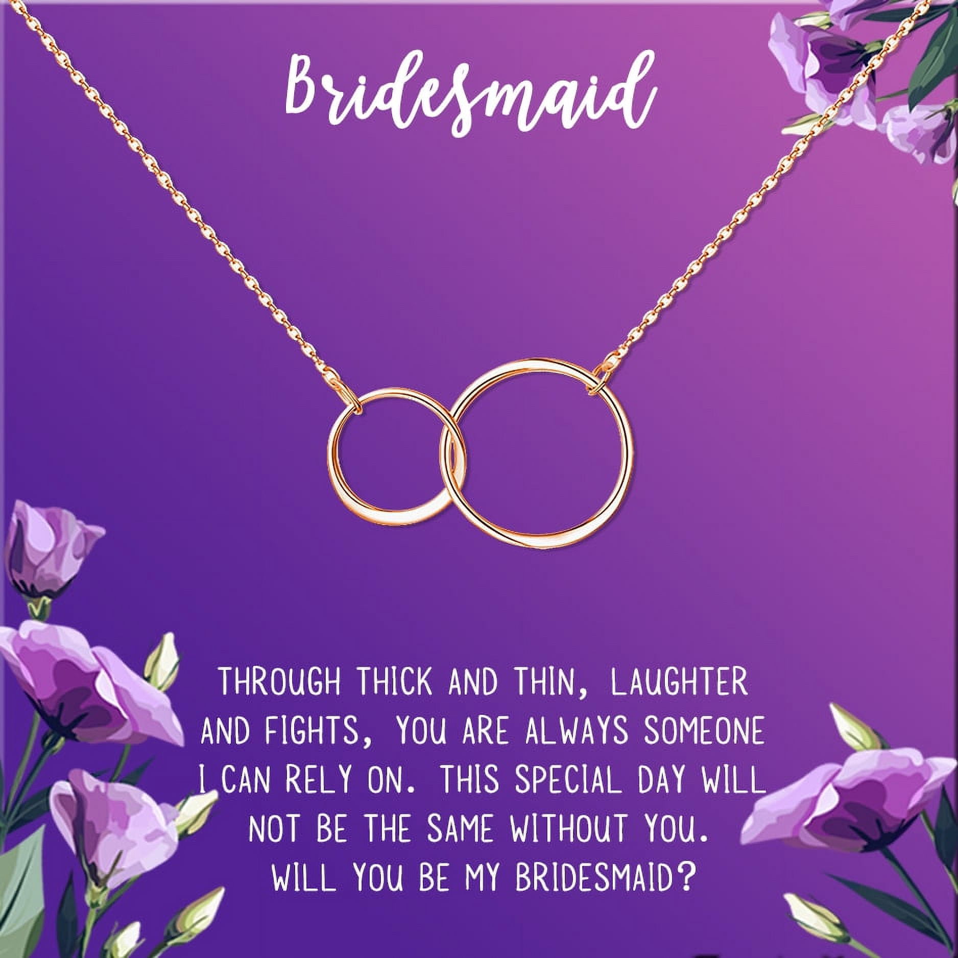 Anavia Bridesmaid Proposal Necklace, Will You Be My Bridesmaid, Bridal Party Gift Card Jewelry Necklace-[Rose Gold Infinity Double Ring, Royal Purple Gift Card]