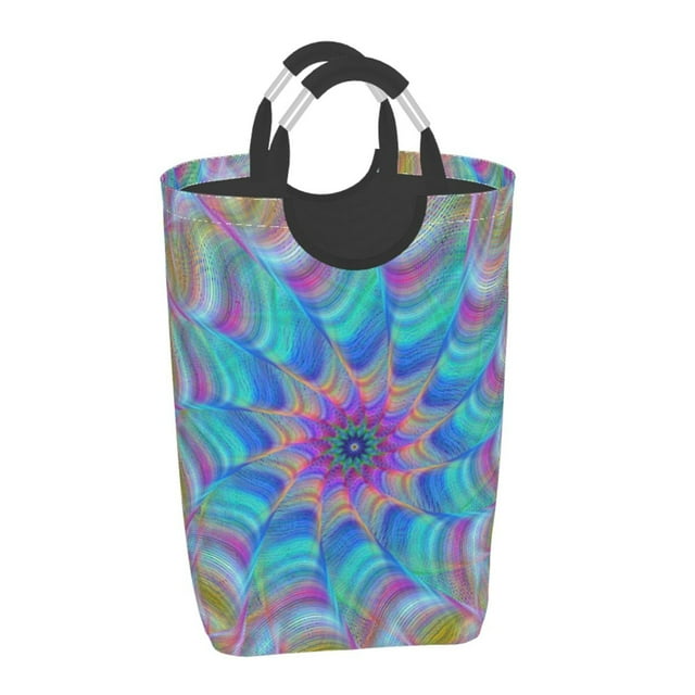 Waterproof Collapsible Laundry Hamper, Abstract Psychedelic Vortex Aluminum Handle Laundry Bag Storage Basket, 50L