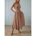 thumbnail image 5 of Women's One Shoulder Maxi Dress Sleeveless Pleated Formal Summer Dress with Pockets Coffee color S, 5 of 8