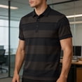 thumbnail image 2 of Mens Striped Polo Shirts Short Sleeve Color Block T Shirt Summer Lightweight Breathable Casual Business Golf Shirts with Chest Pocket Big and Tall Size S-3XL Black, 2 of 8