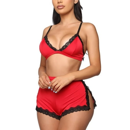WDZUDU Pajama Sets For Women 2 Piece New Lace Bra Shorts Lingerie Sleepwear Comfort Underwear Set