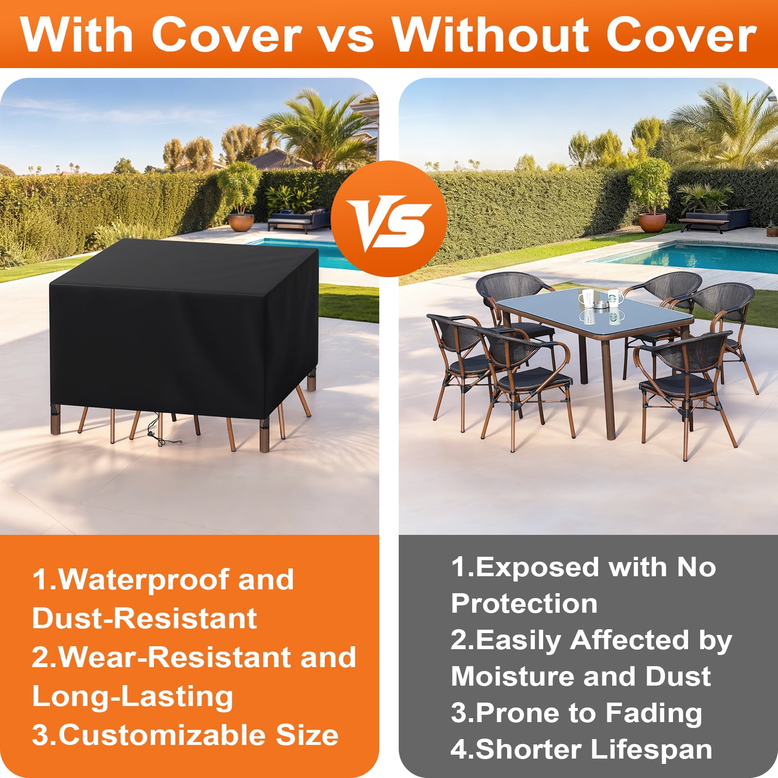 NAWAY 76"x60"x28" Rectangular Custom Heavy Duty 420D Waterproof UV Resistant Patio Furniture Cover,Black