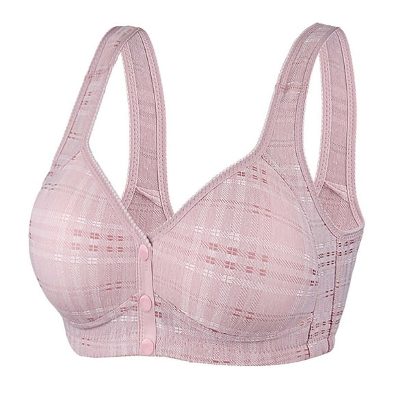 YWDJ Comfort Bras for Women Front Closure Lounge Bras No Wire Comfortable Bras Wide Strap Full Coverage Push up Wrap Bras Padded Plus Size Lace Bras Button Sleep Bras Pink M