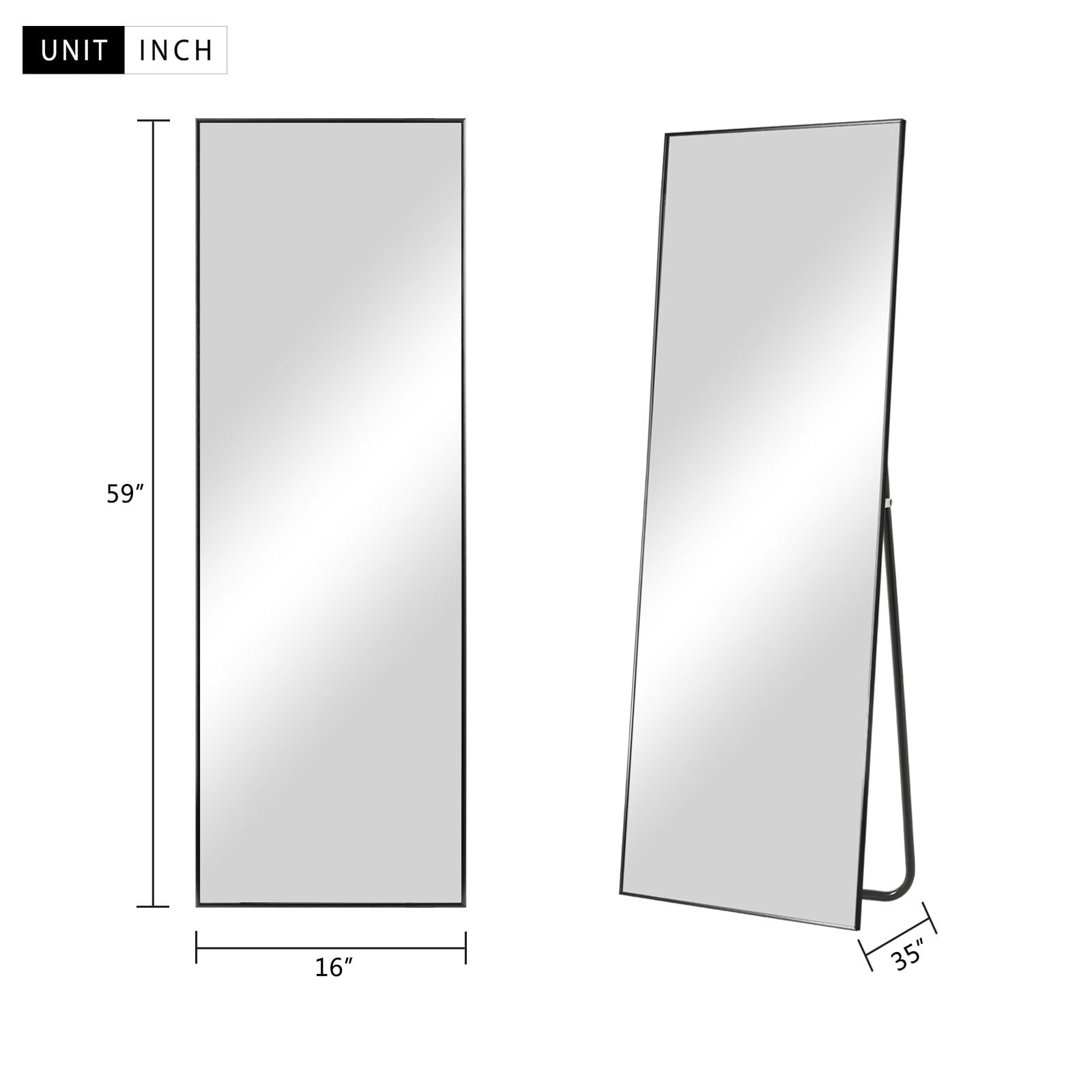 59"x16" Full Length Mirror with Stand Aluminum Alloy Mirror Night Black