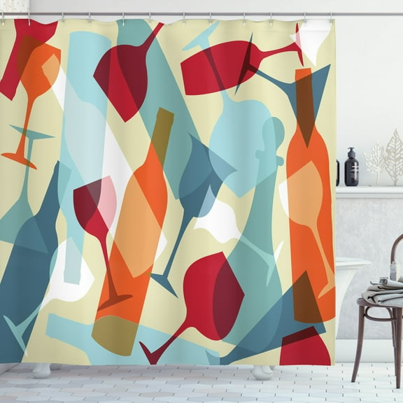 Ambesonne Wine Shower Curtain, Modern Colorful Art, 69"Wx75"L, Pale Blue Ruby Orange