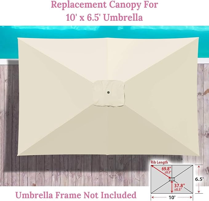 SOLAXO 6-Rib 10'x6.5' Patio Umbrella Replacement Canopy for Outdoor