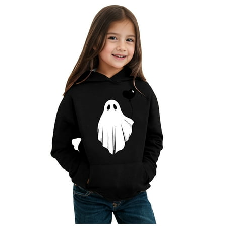 

Casual Girls Sweatshirt Cute Hoodies Child Toddler Boys Long Sleeve Letter Prints Warm Soft Kids Clothing Pullover Tops Black 6-7 Years