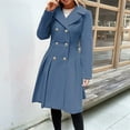 thumbnail image 4 of Women'S Trench Coat Fashion Lapel Double Breasted Thick A Line Pea Coats Jacket with Pockets Gray Blue L, 4 of 5