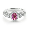 thumbnail image 2 of Gem Stone King 925 Sterling Silver Pink Mystic Topaz and White Moissanite Engagement Ring for Women | 0.98 Cttw | Oval 7X5MM | Gemstone November Birthstone | Size 7, 2 of 3