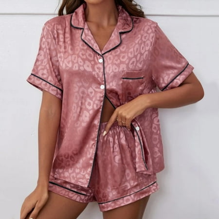 

Sayhi Pajama Sets Nightgowns for Women Loungewear Pajamas Silk Satin Short Sleeve Two Piece Sleepwear Soft Top and Shorts I XL