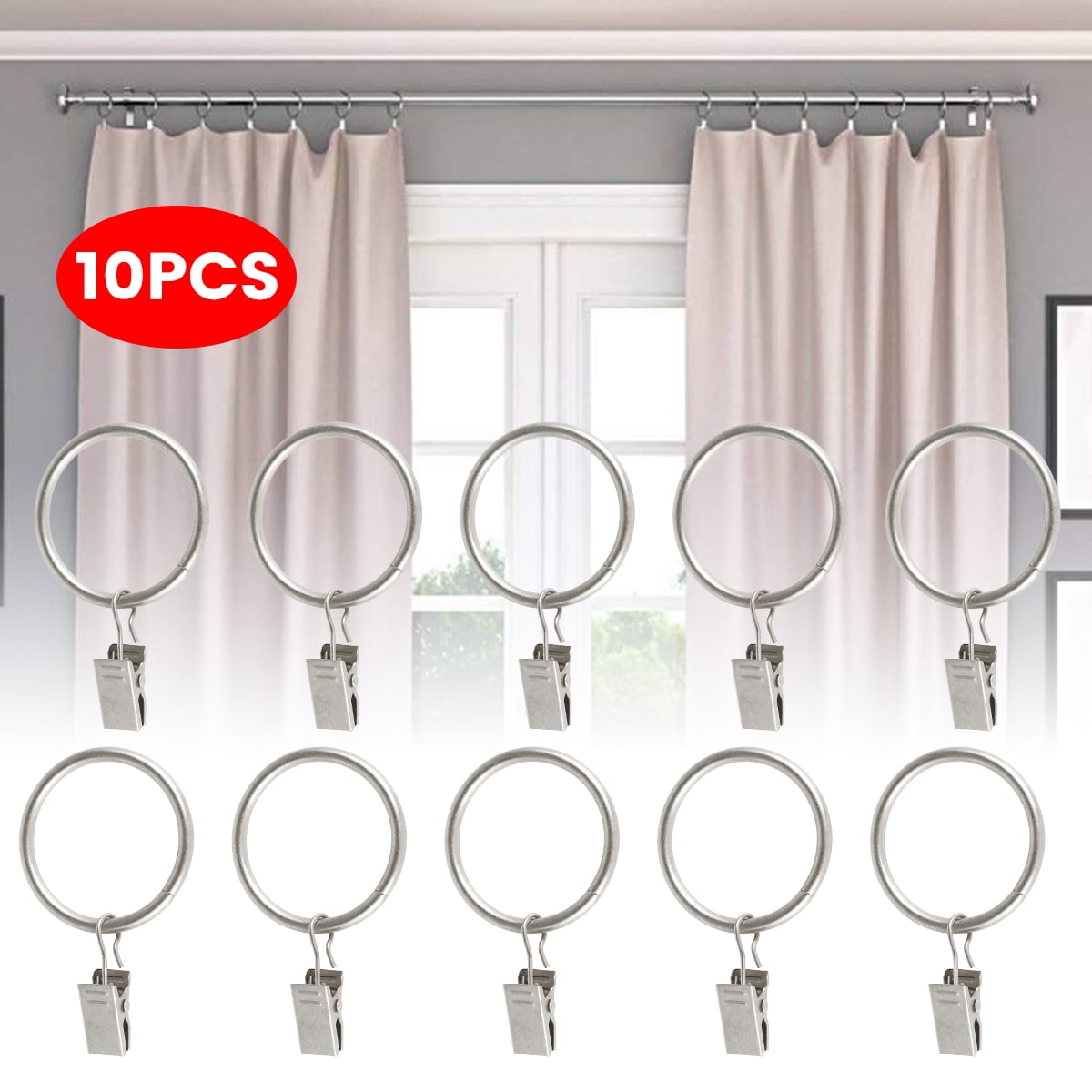 10pcs Window Shower Curtain Clips Metal Hook Heavy Duty Clip Ring Supply 