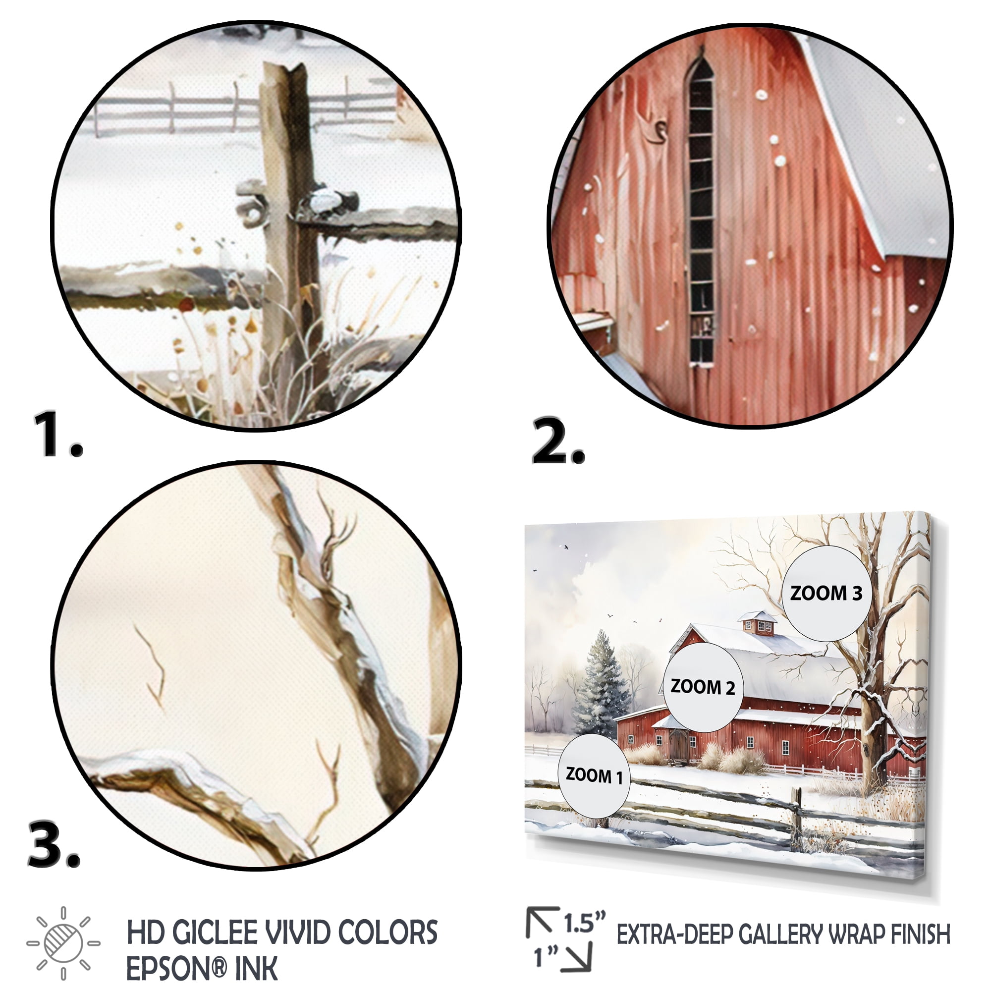 Designart Calm Red Barn In Winter II Canvas Wall Art