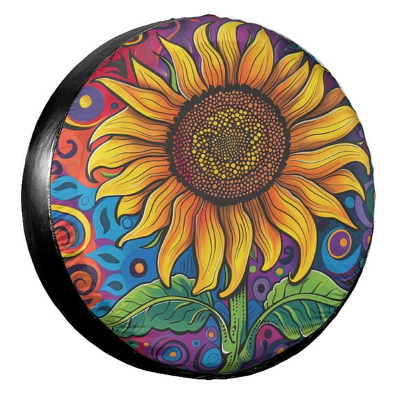 KAKALAD Hippie Flower Sunflower Daisy 01 Spare Tire Cover Wheel Protectors Weatherproof Universal Vehicle Dust-Proof for Trailer Rv SUV Truck Camper Travel Trailer Accessories 14 ” Inch