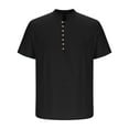 thumbnail image 5 of ZCFZJW Men's Deep V Neck Henley Shirt Lightweight Regular Fit Casual Summer Short Sleeve Basic Beach Solid Vacation Tee Shirts Tops Black M, 5 of 9