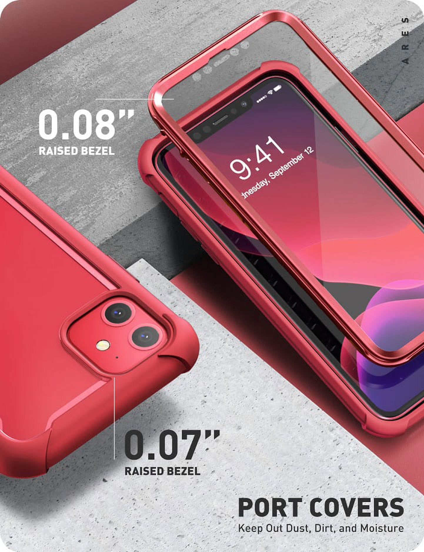 i-Blason Ares iPhone 11 Case 6.1 inch (2019 Release), Dual Layer Rugged Clear Bumper Case with Built-in Screen Protector (MetallicRed)