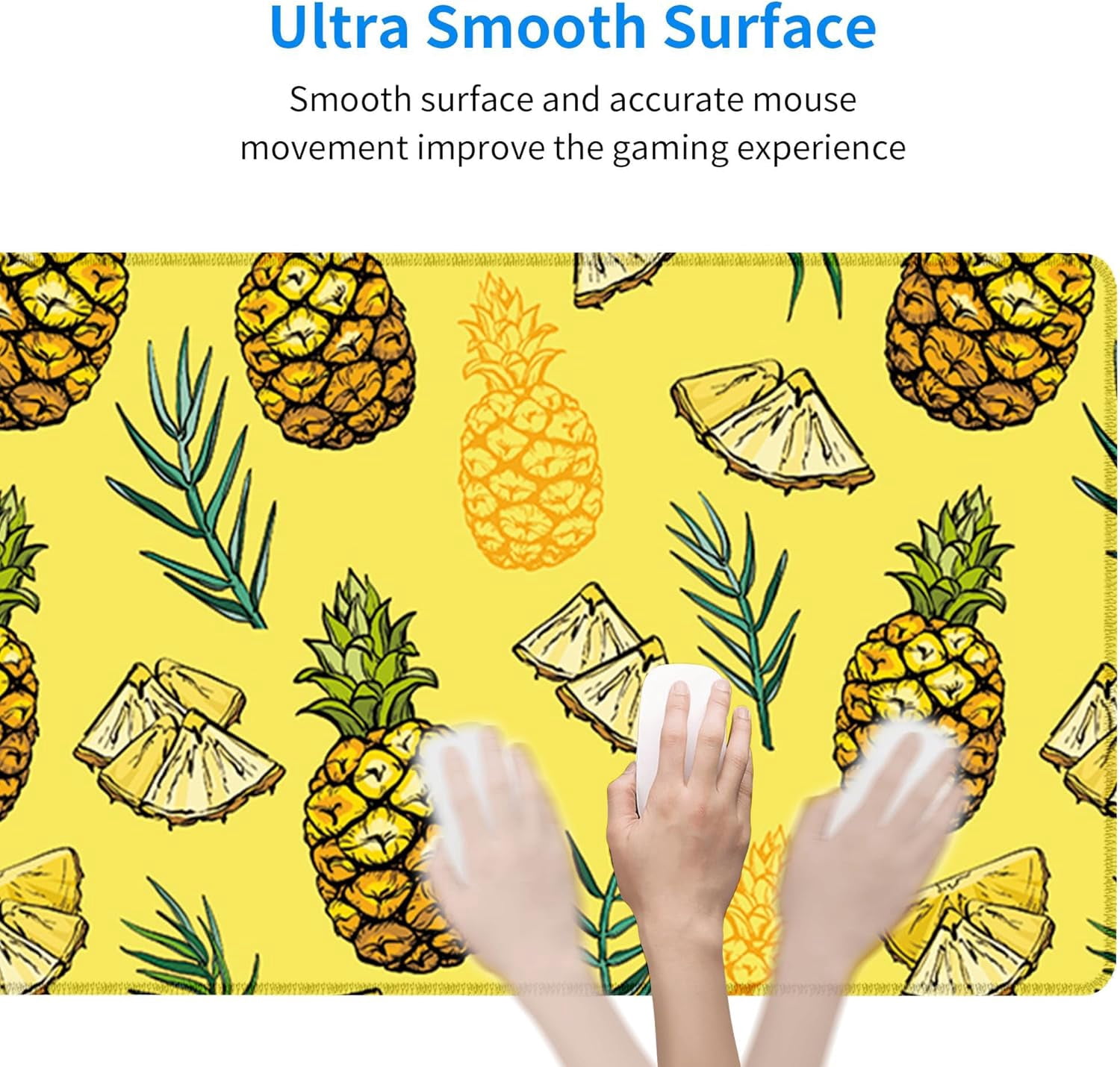 Pineapple Extended Mouse Pad 31.5x12 Inch Tropical Fruit Pattern Cartoon Leaf Design Backdrop Modern Yellow Green Polyester Rubber Waterproof Decor Library Office Mousepad