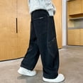 thumbnail image 2 of JLMSPLWG Boys Baggy Barrel Jeans Kids Elastic Waisted Pants Teen Boy Personalized Preppy Denim Jeans Tween Boy Trendy Patchwork Jean Kids Clothes, 2 of 7