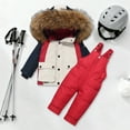 thumbnail image 2 of Staki Snow Suits for Kids Kids 2 Piece Snowsuit Set Boy Winter Hooded Puffer Jacket & Snow Bib Pants Boy Ski Suits Ultralight Outfit 6M,12M,18M,24M,3-4Y(Red,3-4 Years), 2 of 6