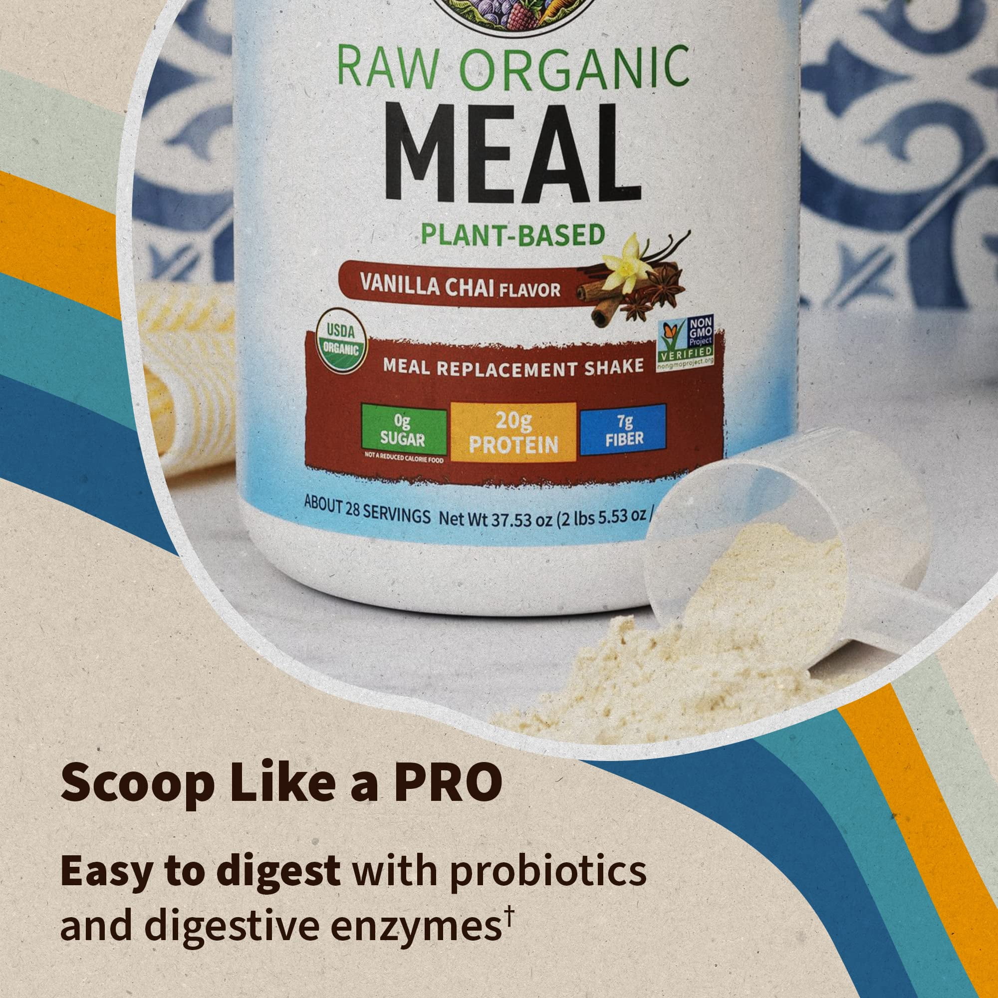 Garden of Life Raw Organic Meal Powder, Vanilla Chai, 20g Protein, 2.0lb, 32.0oz