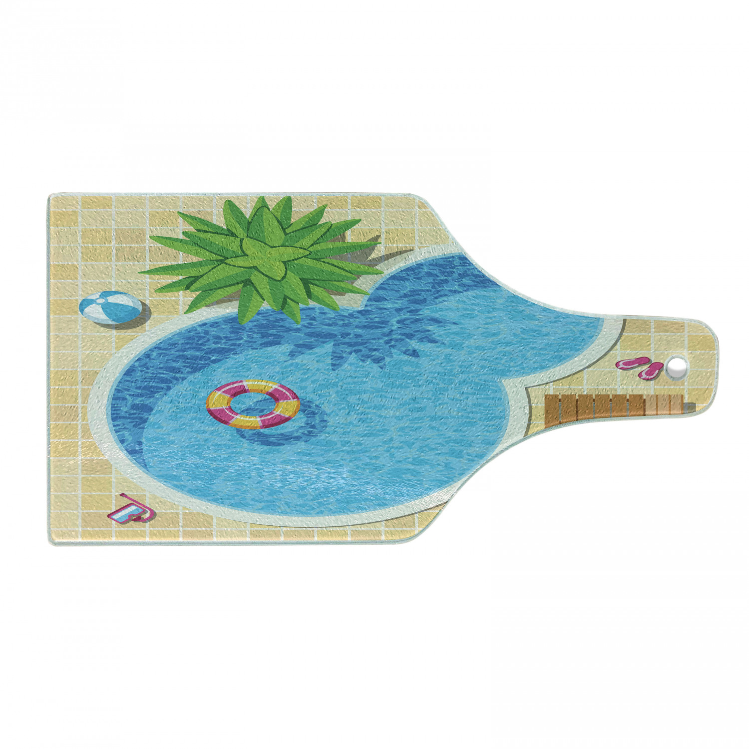 Pool Party Cutting Board, Relaxing Time Swimming Pool Fun Summer Vacation Joy and Leisure Outdoor Image, Decorative Tempered Glass Cutting and Serving Board, in 3 Sizes, by Ambesonne - image 1 of 2