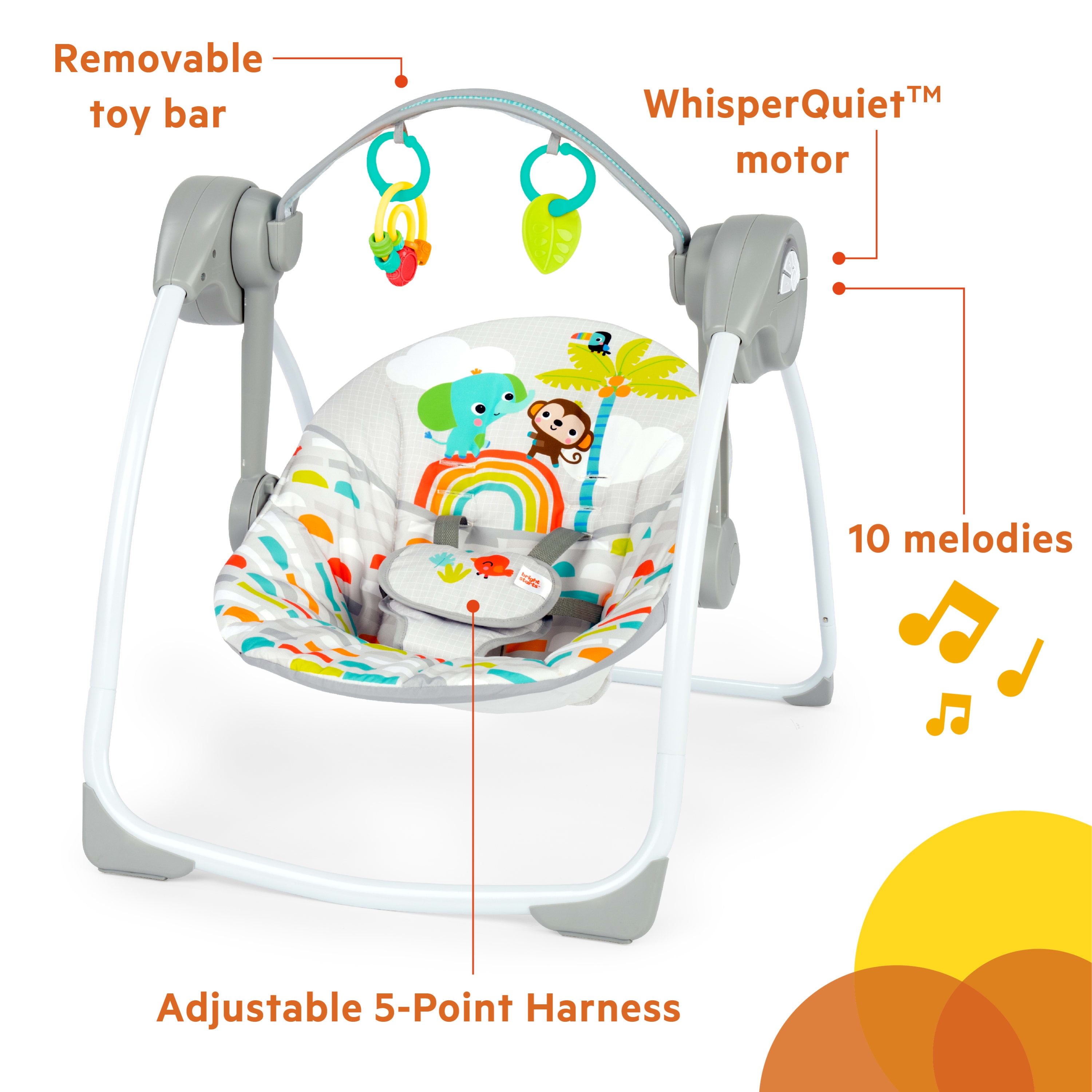 Bright Starts Playful Paradise Portable Compact Baby Swing with Toys, Unisex, Newborn +