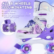 Roller Skates for Girls Boys for Kids 4 Size Adjustable Light Up Purple M