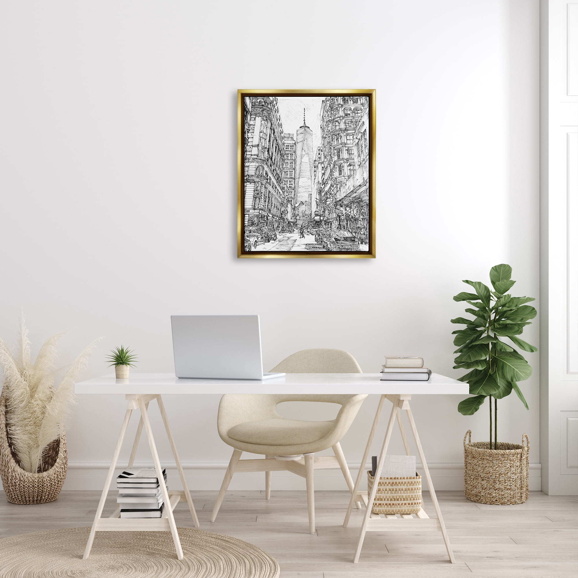 Stupell Urban City Metropolis One World Trade Center Travel & Places Drawing Gold Floater Framed Art Print Wall Art