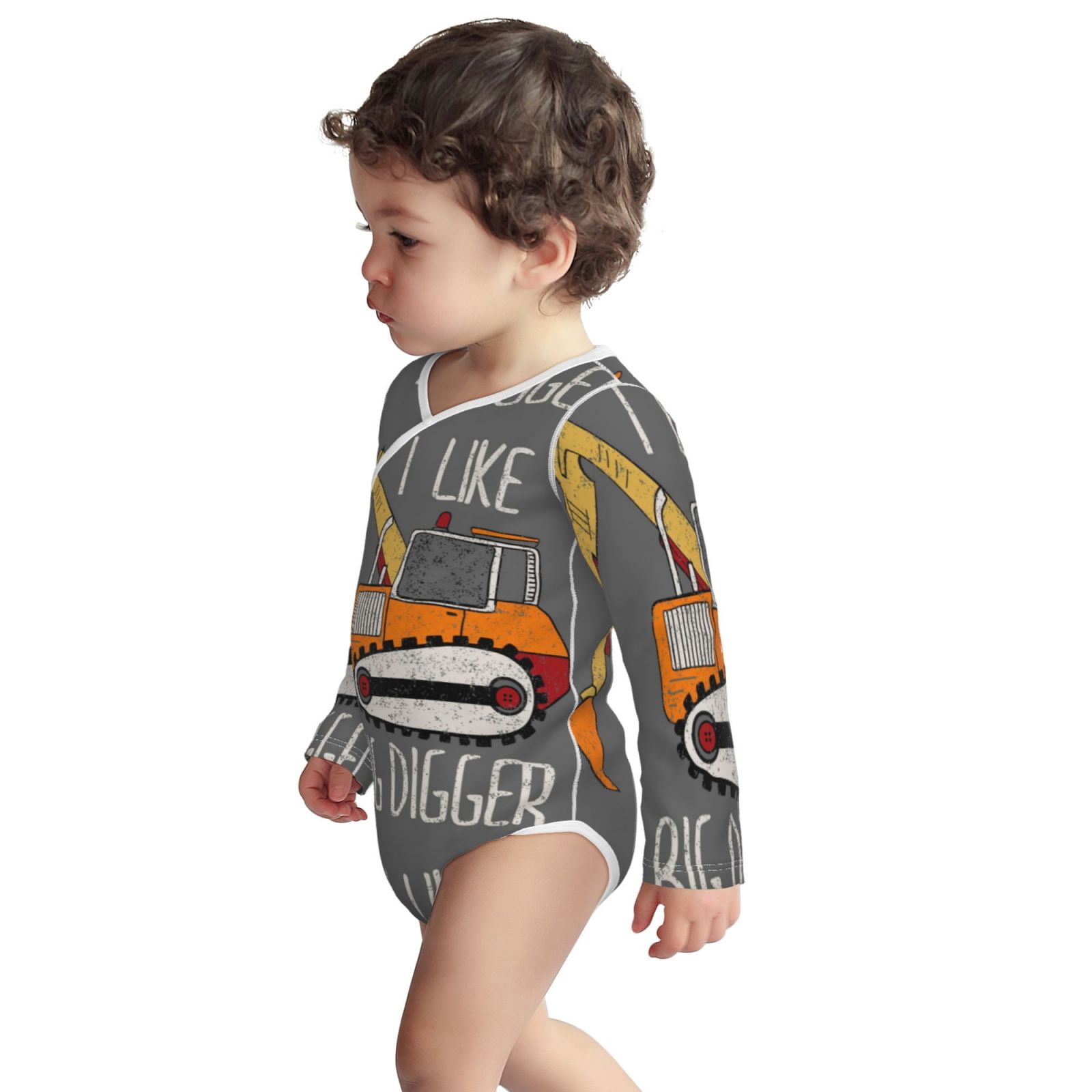 Xecao I Like Big Digger Print Baby unisex-baby Cotton Long-sleeve Bodysuits-12 Months