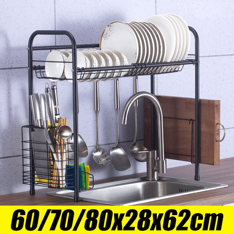 Over The Sink Dish Drying Rack, Large Stainless Steel Dish Rack Over Sink  for Kitchen Countertop with Utensil Holder Hooks Standing Dish Drainer,  Black - Walmart.com