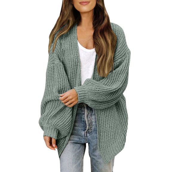 Cardigan Sweaters for Women Casual Long Sleeve Solid Color Open Front Soft Knit Fall Coat,Army Green,L