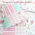 thumbnail image 3 of Cozy Line Pink Garden Floral Pink Blue Reversible 3-Piece Quilt Bedding Set, Queen Set, 3 of 7