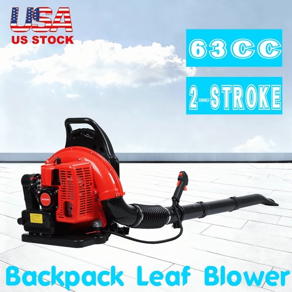 Backpack Leaf Blower 63CC 2 Cycle Backpack Gas Powered Leaf Blower with Fuel Tank, Grass Lawn Blower Air Cooling Gasoline Grass Blower for Leaf, Sand, Gravel, Snow, Yard and Driveway