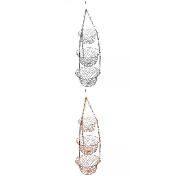 canasta de frutas colgante,Cesta de almacenamiento de frutas para el hogar de metal redondo de 3 niveles,cestas colgantes de frutas y verduras para la cocina,Colgador de frutas de metal cesta